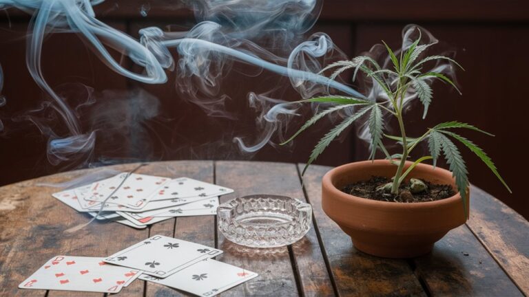 smoking poker under trees