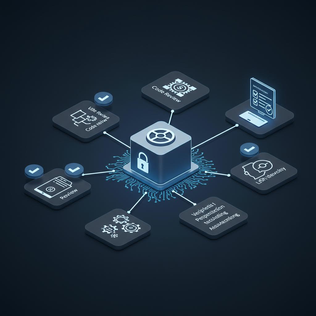 중앙 자물쇠 아이콘을 중심기반으로 한 네트워크 보안 구조에 스며든 온카스터디의 상징성