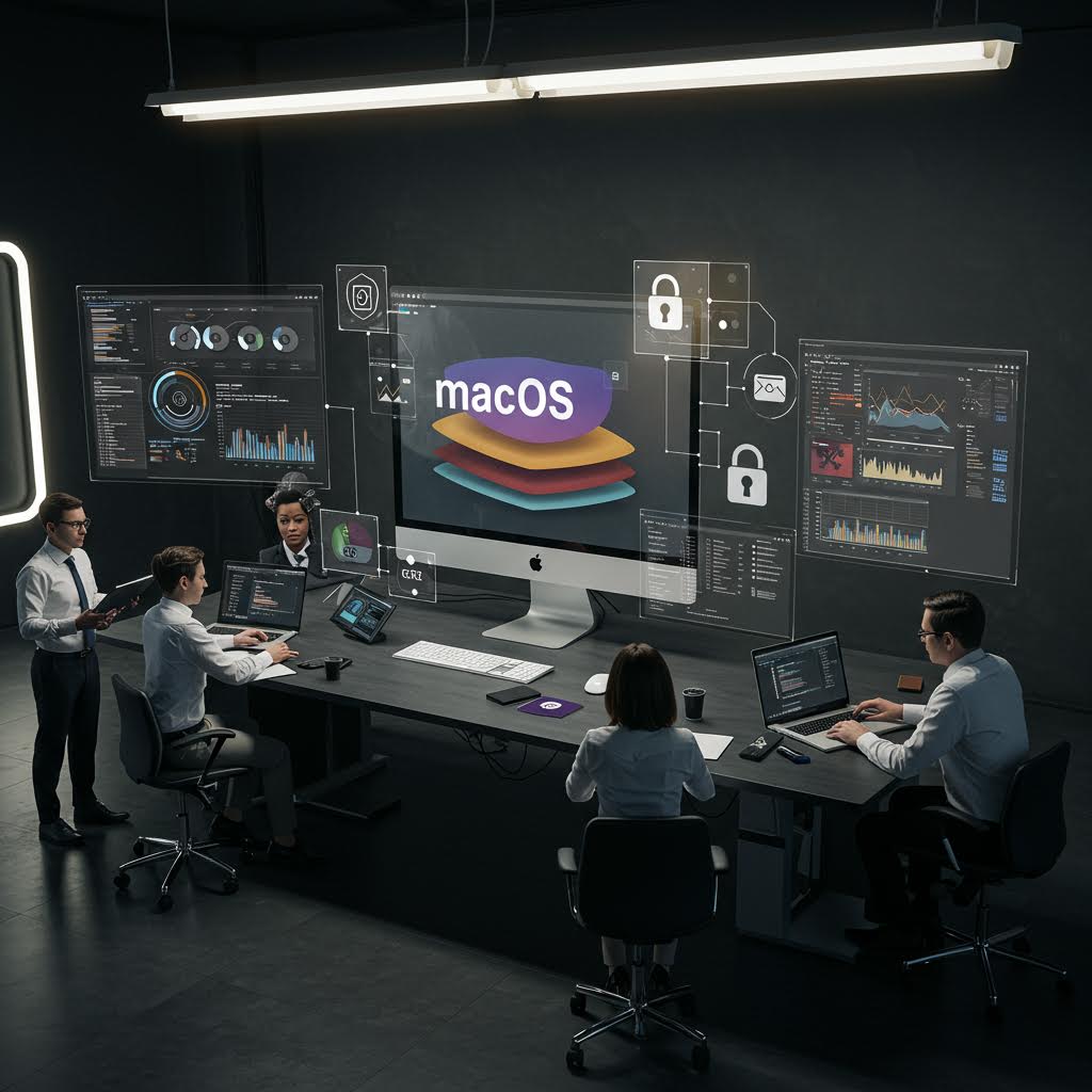 온카스터디와 결합된 보안 제어실, 데이터 시각화와 위협 대응 전략이 강조된 이미지