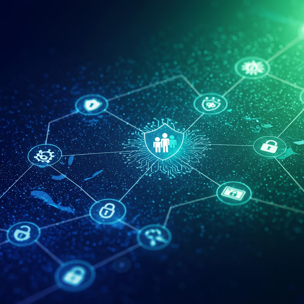 보안 검증 시스템을 상징하는 일러스트 장면으로 온카스터디 교육 과정에서 참고 가능한 이미지