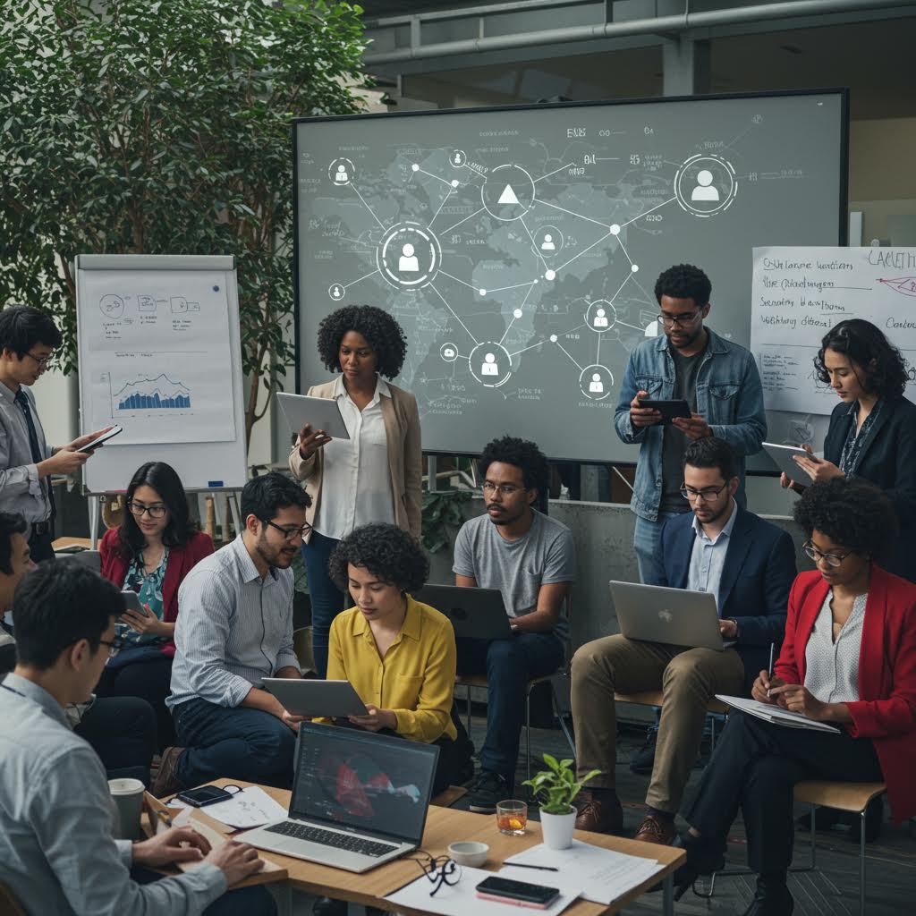협업 공간에서 데이터를 공유하는 사람들의 집중된 모습은 진정성 있는 검토를 비유하는 인상