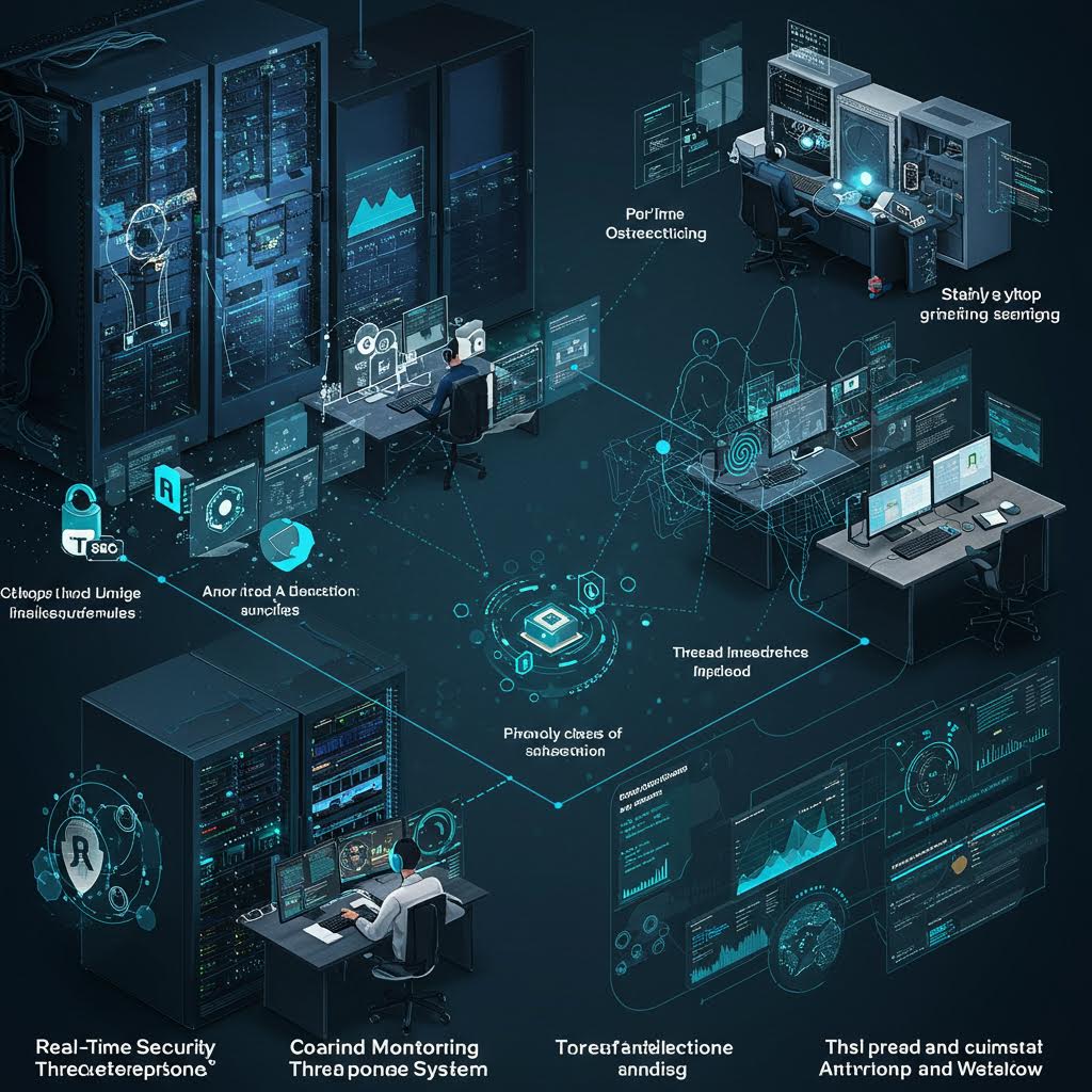 서버와 모니터가 얽힌 공간 속에서 실시간 위협을 감시하며 신뢰의 체계를 세우는 온카스터디의 흐름