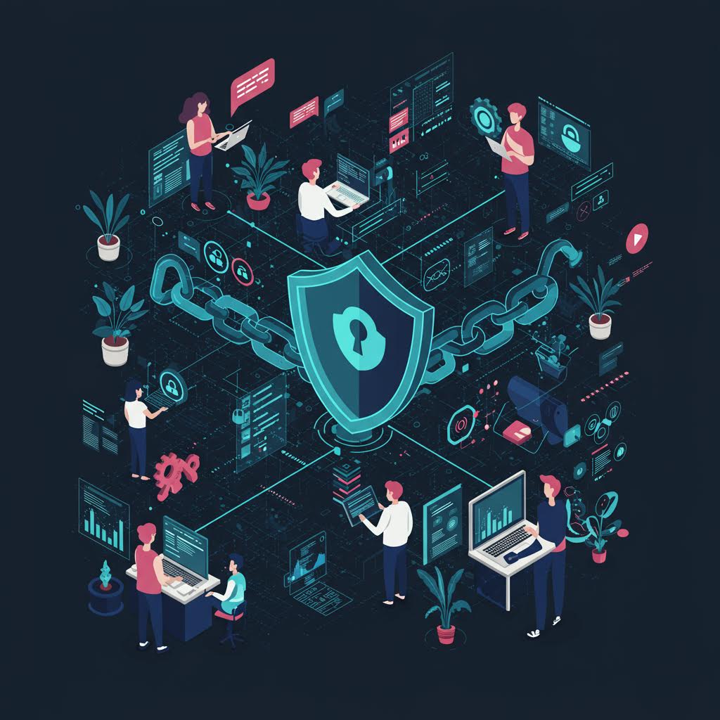 디지털 방패를 중심으로 기술자들이 네트워크를 점검하며 신뢰와 보호의 원리가 온카스터디처럼 퍼져가는 순간