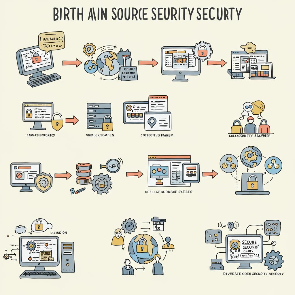 보안 절차의 흐름을 단계별로 시각화하며 정보 보호의 원리가 온카스터디의 검증 시스템처럼 정교하게 엮인 장면