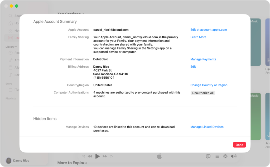 Apple Support checklist for changing an Apple Account country or region, including spending the balance, cancelling subscriptions, and adding a valid payment method.